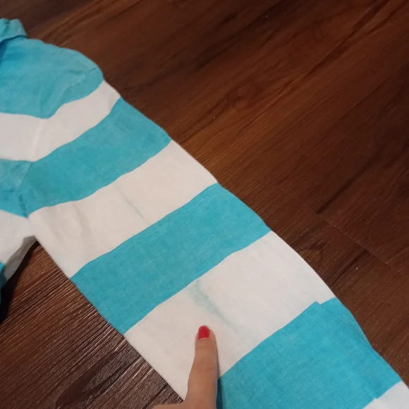 Vintage Escada Sport 100% Linen Long Sleeve Striped Button Down Top Aqua - Picture 10 of 11